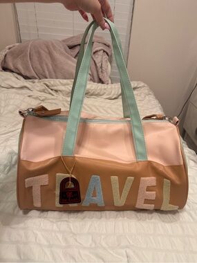 Travel Soft Duffle Bag in Pastel Pink, Mint & Tan